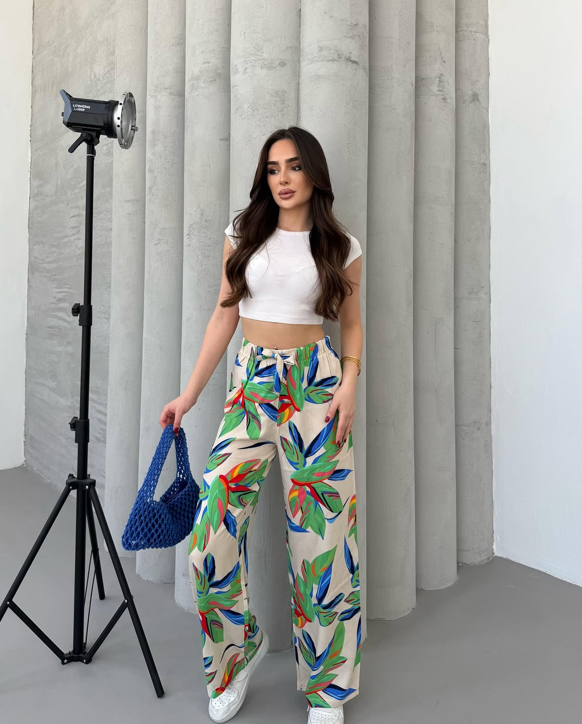 Tropical Wide-Leg Palazzo Pants – High Waist, Lightweight