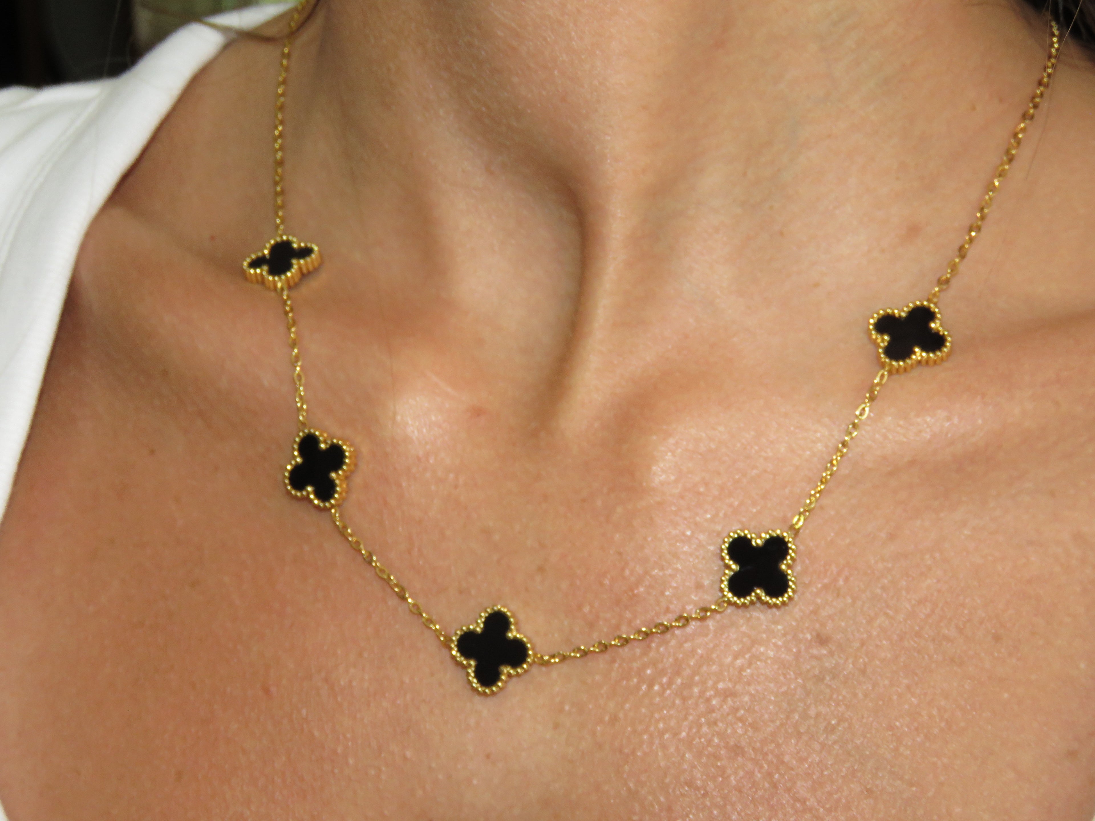 Clover Charm Black Enamel Necklace
