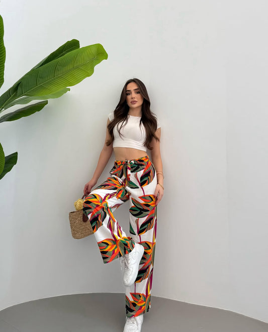 Tropical Wide-Leg Palazzo Pants – High Waist, Lightweight