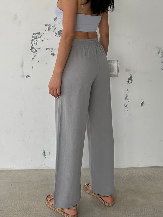 Wide-Leg Linen Pants – Drawstring Waist