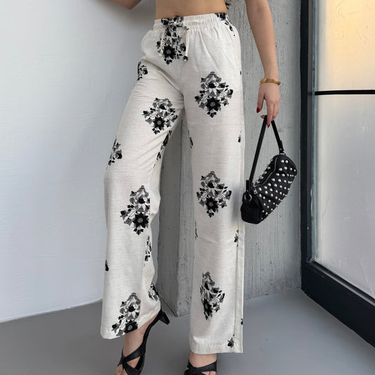 Floral-Print Linen Pants